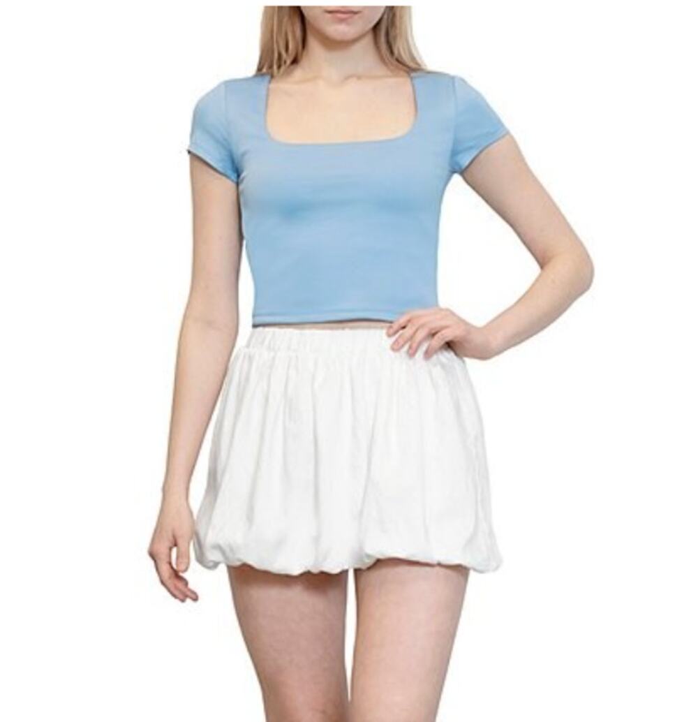 Steve Madden Bubble Hem Mini Skirt Cotton Lyocell White Pull On Medium NWT